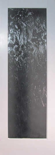 Decorative interior glass door with a water and ice like texture.  