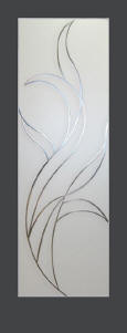 Etched glass door with fire design for interior use